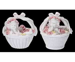 Lot de 2 figurines d'ange - putten dans un panier à fleurs pour une atmosphère céleste | Chérub 8 cm