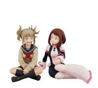 Lot de 2 figurines d'anime Toga Himiko Uraraka Ochako - Figurine assise - Modèle de personnage d'anime - 10 cm - Sculpture en PVC - Pièce de collection - Modèle d'ornement de bureau