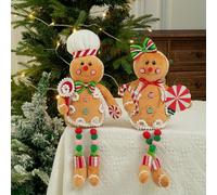 Lot de 2 figurines de bonhomme en pain d'épice - 49 cm - Coussin en pain d'épice - En peluche - Décoration en pain d'épices - Peluche de Noël - Pour cadeau - Décoration de table de Noël (J)