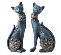 Lot de 2 Figurines de Chat Bleu, Décoration d'Intérieur pour Couple, Salon, Armoire à Vin, Meuble TV, Chambre, Étagère, Cadeau de Mariage