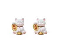 Lot de 2 figurines de chat tirelire décoratives pour cadeau du Nouvel An chinois Décoration de la maison Type C Chat Type C