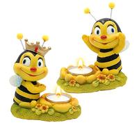 Lot de 2 Figurines de Couple d'abeilles avec photophore - Décoration de Jardin - Polyrésine - Dimensions : L x l x H : env. 7 x 11,5 x 12,5 cm