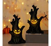 Lot de 2 figurines de fantômes décoratives d'Halloween avec lumière LED - Fantômes d'Halloween - Lumineux - LED - Fantômes - Souche d'arbre à piles - Pour décoration d'Halloween, de fête (x 2)