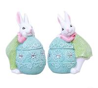 Lot de 2 figurines de lapin de Pâques joyeuses en résine pour décoration joyeuse de la maison et du bureau (bleu)
