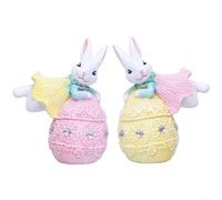 Lot de 2 figurines de lapin de Pâques pour décoration de table de vacances, statues de lapin joyeuses pour célébrations saisonnières (rose jaune)