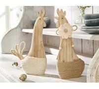 Lot de 2 figurines de poulet en bois - Décoration de Pâques - 2 poules de 28 cm de haut