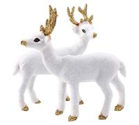 Lot de 2 figurines de rennes de Noël blanches - Décoration de Noël - Animaux miniatures de la forêt - Simulation de cerf debout - Décoration de Noël