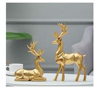 Lot de 2 figurines de rennes de Noël de style nordique européen,Statue de cerf pour cheminée, fenêtre, bureau, chambre à coucher, étagère,Décoration pour la maison, le salon, le bureau,Doré,Taille L