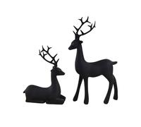 Lot de 2 figurines de rennes en résine pour décoration d'intérieur - Sculptures élégantes comme ornement de bureau pour salon, chambre à coucher, salle de bain, bibliothèque, bureau (noir, 20 cm)