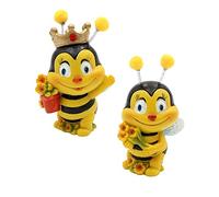 Lot de 2 Figurines décoratives Couple d'abeilles avec Fleurs, décoration de Jardin, polyrésine, Dimensions : 5 x 5 x 9 cm (L x l x H)