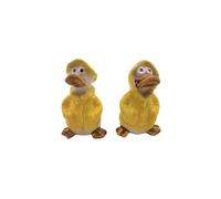 Lot de 2 figurines décoratives de jardin - Canards décoratifs - Canard - Figurine de jardin - Figurine de canard jaune avec manteau de pluie et bonnet - Taille d'une figurine de jardin (L x l x H) : 5