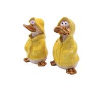 Lot de 2 figurines décoratives de jardin - Canards décoratifs - Canard - Figurine de jardin - Figurine de canard jaune avec manteau de pluie et bonnet - Taille d'une figurine de jardin (L x l x H) : 6