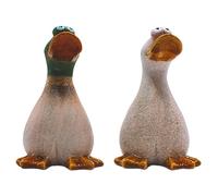 Lot de 2 Figurines décoratives en faïence - Canard décoratif - pour Le Jardin - pour étang - en grès dans Un Ton Marron - Dimensions d'une Figurine de Jardin (L x l x H) : 9 x 10 x 15 cm.