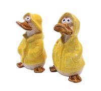 Lot de 2 Figurines décoratives XL - Canards décoratifs - Canard de Jardin - Figurine de Canard Jaune avec Manteau de Pluie et Bonnet - Taille d'une Figurine de Jardin - L/l/H 8 x 8 x 14 cm