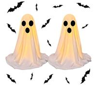 Lot de 2 figurines d'Halloween - Fantômes lumineux - Avec éclairage LED - 50 cm - Design stable - Pour décoration de table en intérieur, fête, maison, chambre et cheminée (B)