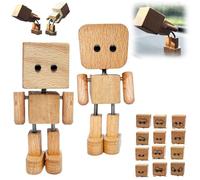Lot de 2 figurines d'homme en bois qui secouent votre corps, figurines en bois faites à la main pour décorer le tableau de bord de voiture, charmantes petites figurines en bois qui secouent votre