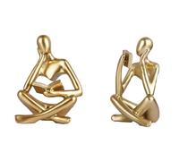 Lot de 2 figurines dorées - Sculpture pensante et lisible - Figurines d'art abstraites - Décoration minimaliste moderne pour bureau, bibliothèque et salon, décoration de bureau