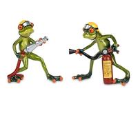 Lot de 2 figurines Grenouille Déco Grenouilles Pompier Vert H. 17 cm B. 13 cm Formano