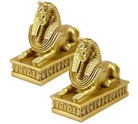 Lot de 2 figurines sphinx en résine artisanale, mythologie égyptienne, statue de pharaon, vintage, antique, pour la maison, le bureau, décoration (doré)
