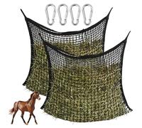 Lot de 2 Filet À Foin, Filet a Foin Chevaux, Filet a Foin pour Chevaux Maille 3 x 3 cm, Sac à Foin Cheval, Filet à Foin Portable pour Chevaux avec 4X Mousqueton, Filet A D'alimentation, 60 x 90 cm