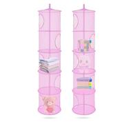 Lot de 2 Filet de Rangement Suspendu, Rangement Peluche Rangement pour Jouets Pliables à 5 Niveaux pour Chambre d'enfant Salle de Bain Balcon (Rose)