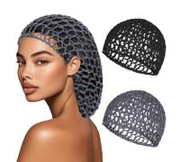 Lot de 2 filets à cheveux en maille au crochet respirant pour femme, filet élastique réutilisable (noir, gris)