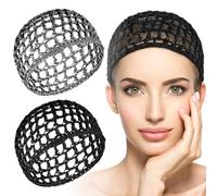 Lot de 2 filets à cheveux pour le sommeil, filet à cheveux en maille au crochet, chapeau, bonnet de douche, décoration pour femme, noir et gris