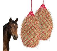 Lot de 2 filets à foin pour chevaux - 10 kg - Maille étroite - 10 x 10 cm - Sac à foin pour chevaux - Pour une alimentation adaptée aux espèces - Améliore la digestion - Rouge