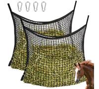 Lot de 2 filets à foin pour chevaux : 60 x 90 cm, filet à foin, filet à foin avec 4 mousquetons, filet d'alimentation pour foin de 8 kg, sac à foin, sac à foin, le temps d'alimentation peut être