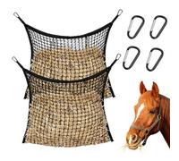 Lot de 2 filets à foin pour chevaux - 80 x 90 cm - Filet à foin avec 4 mousquetons - Sac à foin pour 8 kg - Filet à foin pour chevaux - Maille étroite - Pour chevaux, poneys vieux chevaux, chèvres