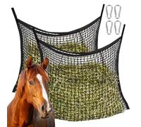 Lot de 2 filets à foin pour chevaux - 90 x 60 cm - Filet à foin pour chevaux - Maillage de 3 x 3 cm - Sac à foin avec 4 mousquetons - Noir - Maille étroite - Capacité : 8 kg