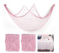 Lot de 2 filets de pêche décoratifs, 100 cm x 200 cm, grand filet de pêche, décoration maritime à suspendre, décoration murale pour fête, maison, décoration de mariage en extérieur, rose clair