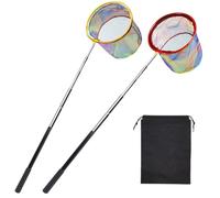 Lot de 2 filets de pêche rétractables légers pour enfants - Épuisettes télescopiques pour enfants - Pour activités de plein air (2, rouge + jaune)