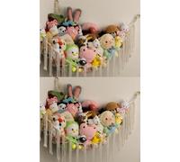 Lot de 2 filets de rangement pour doudous - Pour coin de chambre d'enfant - Hamac en macramé - Blanc