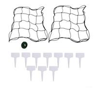 Lot de 2 filets de soutien pour plantes de jardin, 40 x 40 cm, grille en maille nylon avec sangles élastiques et dix étiquettes pour grimper, fleurs, légumes, extérieur et intérieur, vert