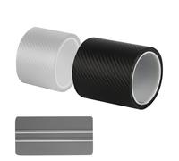Lot de 2 films de protection de peinture en carbone 3D - Transparent - Noir - Résistant aux rayures - Pour seuils de porte de voiture - Pour vélo, moto, voiture (10 x 300 cm/7 x 300 cm) + racloir