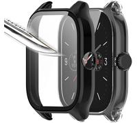 Lot De 2 Films En Verre Trempé 9h + Coque Pc Ultra-Fine Noir Translucide Pour Amazfit Gts 4 ¿ Protection Intégrale Écran Et Bords