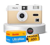 Lot de 2 films réutilisables comprenant un appareil photo Kodak Ultra F9 beige clair, un film Kodak Ultramax 35 mm 36 poses et une carte d'astuces pour la photographie Clikoze