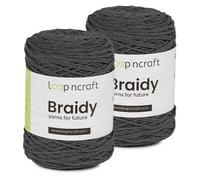 Lot de 2 fils pour Macramé - Gris ardoise - Loopncraft - 2 x 2 mm - 250 m - 250 g - Fil à chaîne - Fil Braidy Recyclé