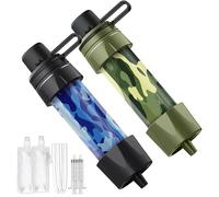 Lot de 2 filtres à eau potable pour l'extérieur - Pour 5000 litres d'eau filtrée - Mousqueton et paille d'extension - Traitement de l'eau potable qui tue 99,99 % de tous les germes et bactéries (bleu