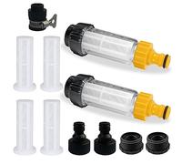 Lot de 2 filtres à eau pour tuyau d'arrosage : 2 pièces 3/4" pré-filtre pompe de jardin avec 5 adaptateurs rapides + 4 inserts filtrants, pré-filtre à eau pour nettoyeur haute pression, pompe de