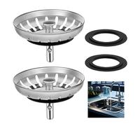 Lot de 2 filtres d'évier en acier inoxydable - Ajustement universel britannique de 78 mm pour bouchon d'évier de cuisine et attrape-cheveux, compatible avec Franke/Blanco/Belfast