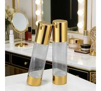 Lot de 2 flacons à pompe airless de 50 ml pour désinfectant pour les mains, huile capillaire, lotion, crème pour le visage, doré, 50 milliliters