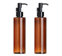 Lot de 2 flacons à pompe en plastique ambré de 200 ml avec tête de pression noire - Distributeur de savon vide rechargeable - Conteneurs pour shampooing cosmétique - Pour huile de démaquillage