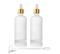 Lot de 2 flacons compte-gouttes en verre dépoli avec compte-gouttes en verre - Bouchons dorés - Pipette et entonnoir inclus - 100 ml