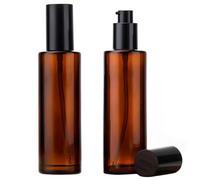 Lot de 2 flacons de voyage en verre ambré anti-fuite avec pompe noire pour produits de toilette, crème, lotion, huiles essentielles, 100 ml