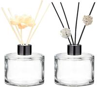 Lot De 2 Flacons Diffuseurs D'huiles Essentielles Vides En Verre Avec Bouchons Noirs Transparents Pour Diffuseur De Parfum À Roseaux,Accessoires De Rechange (Sans Canne Diffusée) - 50 Ml
