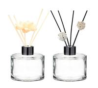 Lot de 2 flacons diffuseurs d'huiles essentielles vides en verre avec bouchons noirs transparents pour diffuseur de parfum à roseaux, accessoires de rechange (sans canne diffusée) - 50 ml