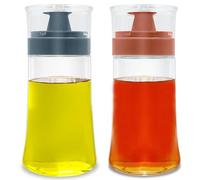 Lot de 2 flacons distributeurs d'huile anti-fuite avec bec verseur, 180 ml en verre pour huile d'olive et vinaigre, bien scellés pour camping, pique-nique, cuisine, bleu + rouge