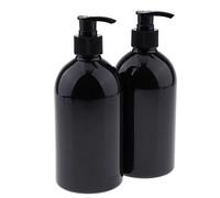 Lot de 2 flacons ronds de 500 ml pour distributeur de savon liquide, shampoing, lavage du corps, lotions, huiles essentielles. Pompe noire, comme décrit AOD (pompe noire)